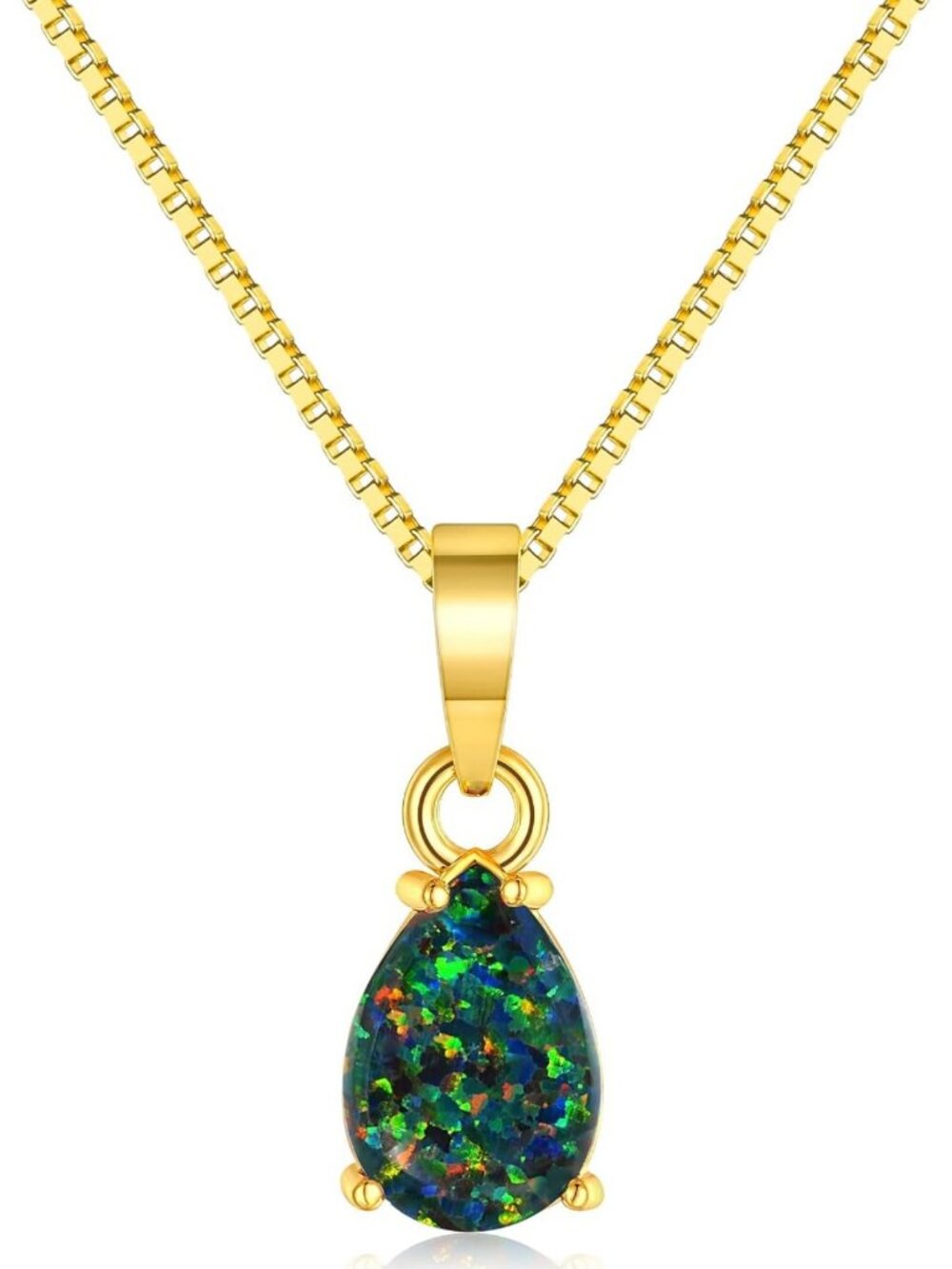 Multi-Colored Teardrop Opal Pendant Necklace for Women - Elegant Jewelry Gift
